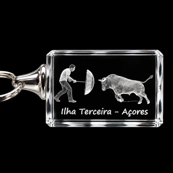 PCR064 Porta-Chaves Cristal Rect s/LED Tourada à Corda - Terceira