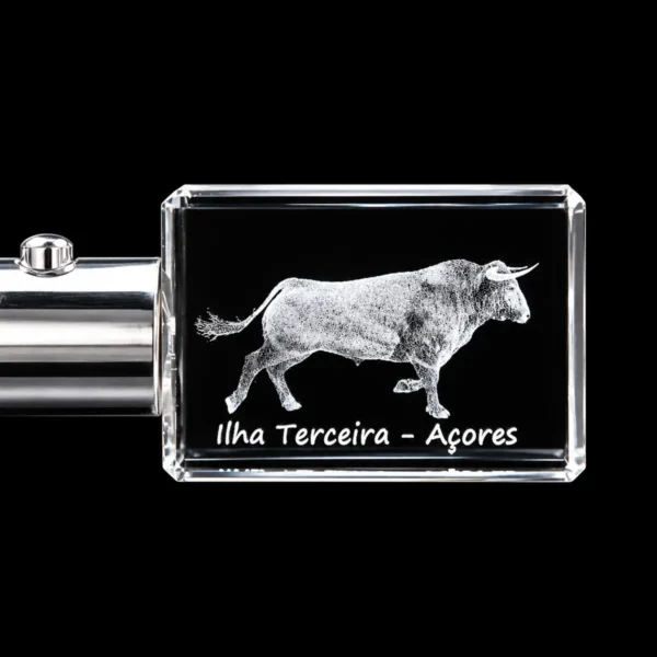 PCR112 Porta-Chaves Cristal c/LED Touro - Ilha Terceira-Açores